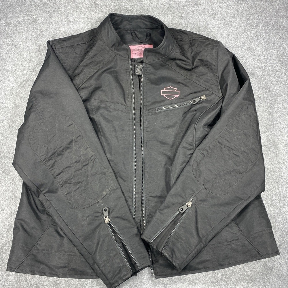Harley Davidson Wom/blk/pink Quilted Shoulder Water Resistant Jacket Size 1W